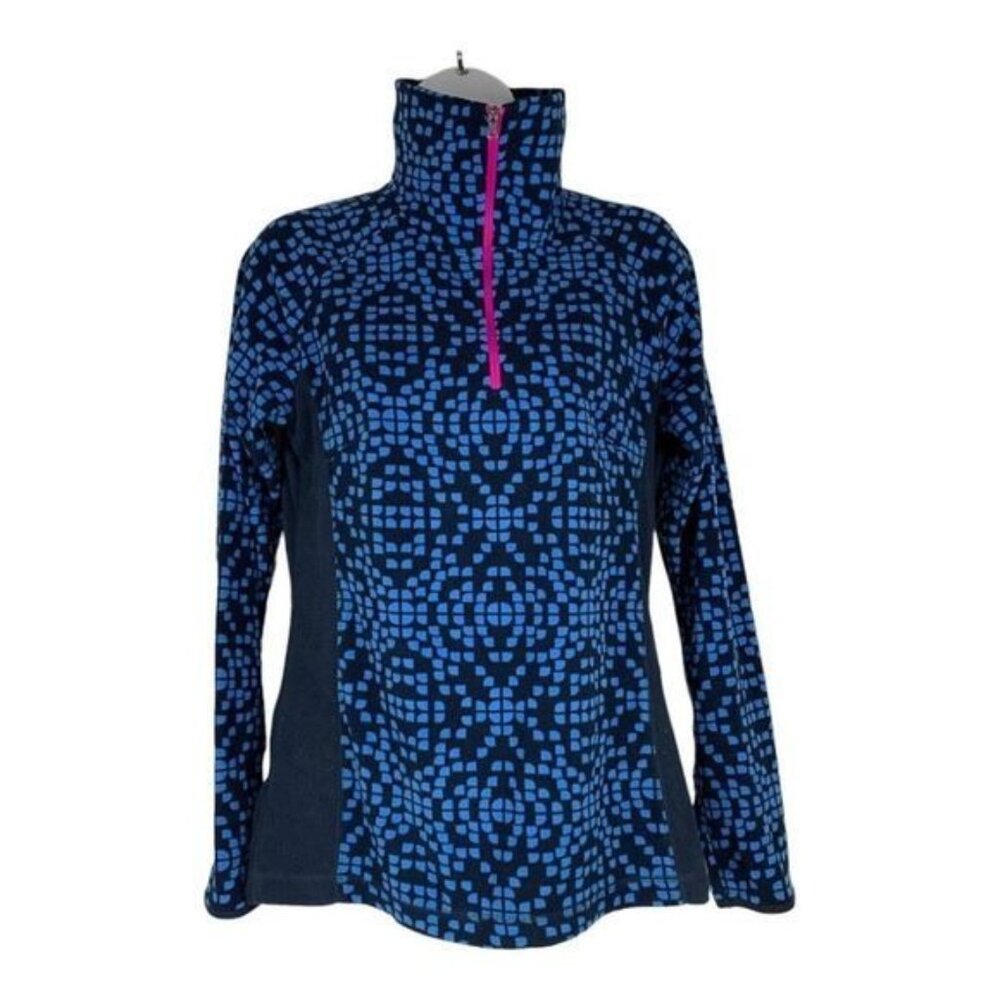 Columbia Womens Small Half-Zip Fleece Pullover Blue Geometric Pattern Polyester